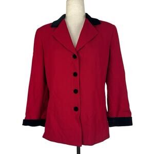 Vintage Talbots Blazer Jacket Women 10 Petite Red Wool Velvet Accents